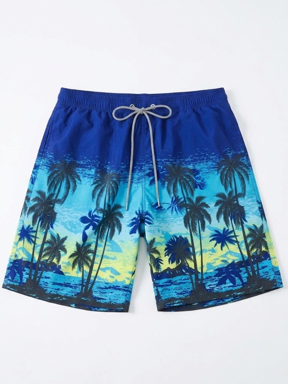 Men’s Tropical Palm Tree Swim Trunks Blue XL | Quick Dry